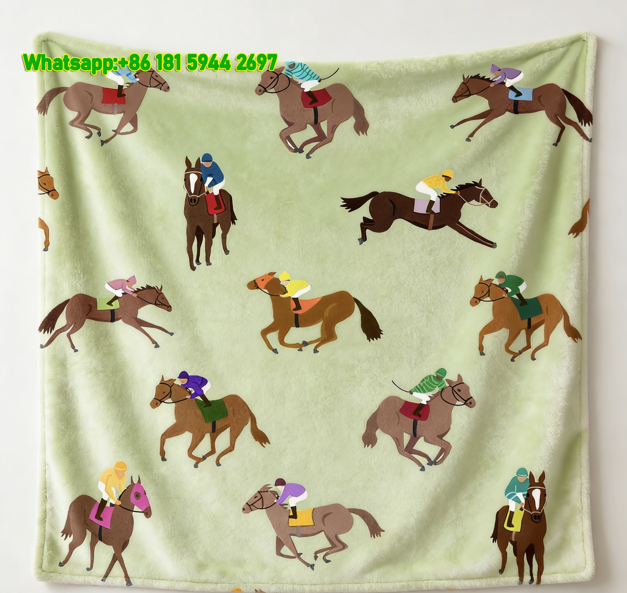 Hermes Colorful Jockey & Horse Racing Pattern Flannel Sofa Throw Blanket IMG_5441
